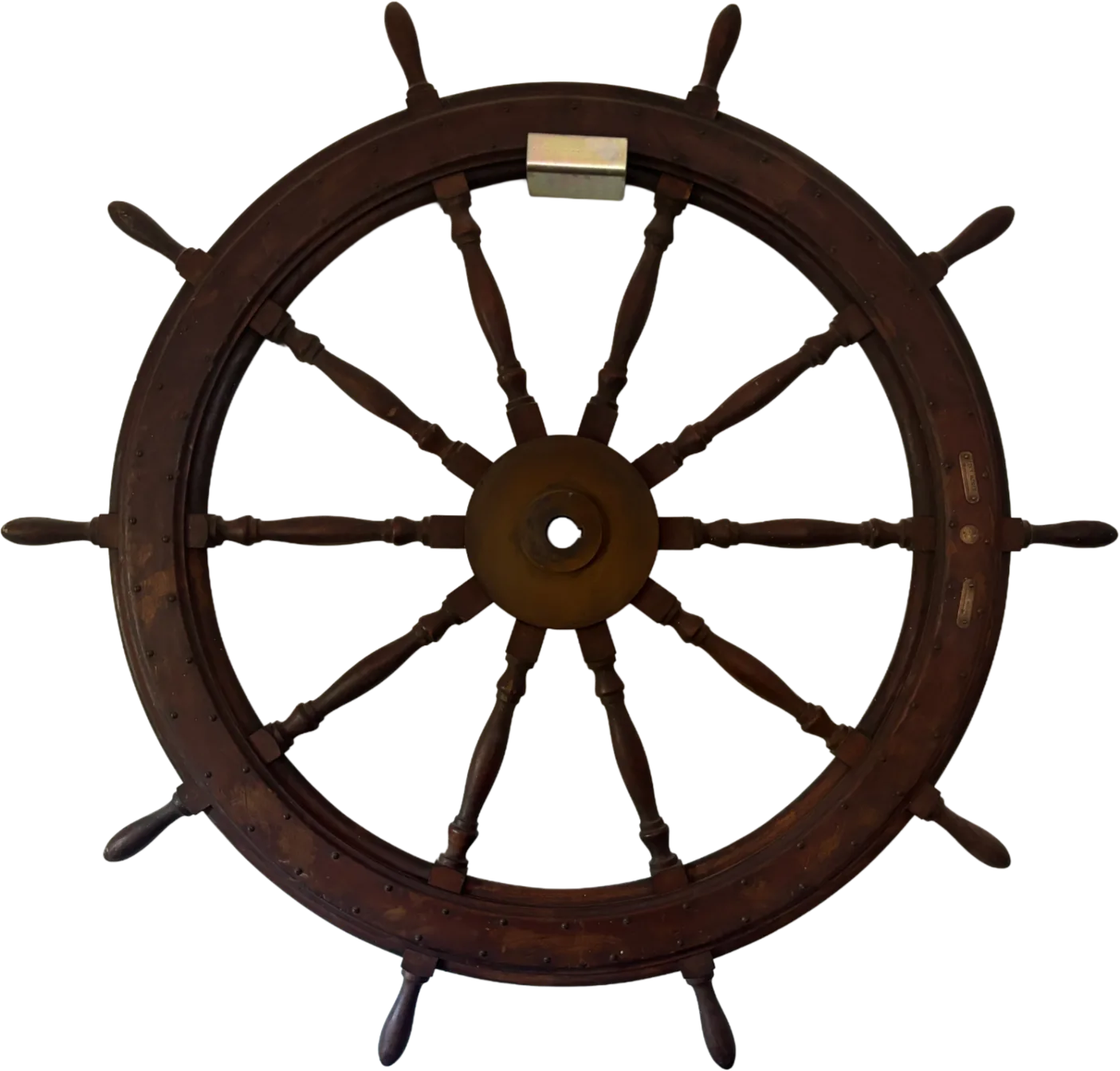 Rueda de cabillas «Left rudder · Right rudder», baúl marino antiguo · vista principal